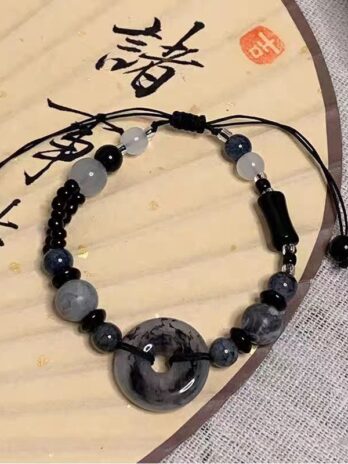 สร้อยข้อมือ เชือกถัก ลูกปัดไม้ไผ่ สไตล์จีนวินเทจ สีดํา