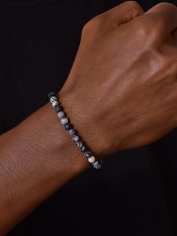 สร้อยข้อมือหินภูเขาไฟธรรมชาติ หินแผนที่หินอ่อน สีดํา