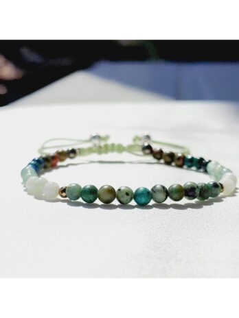 กำไลหินโชคลาภแบบฟลุ๊คๆ Green Lucky 4 mm. หินแท้ นำพาทรัพย์สิน เทอร์ควอยซ์/ยูนาไคต์/หยกพม่า/อะซูไร